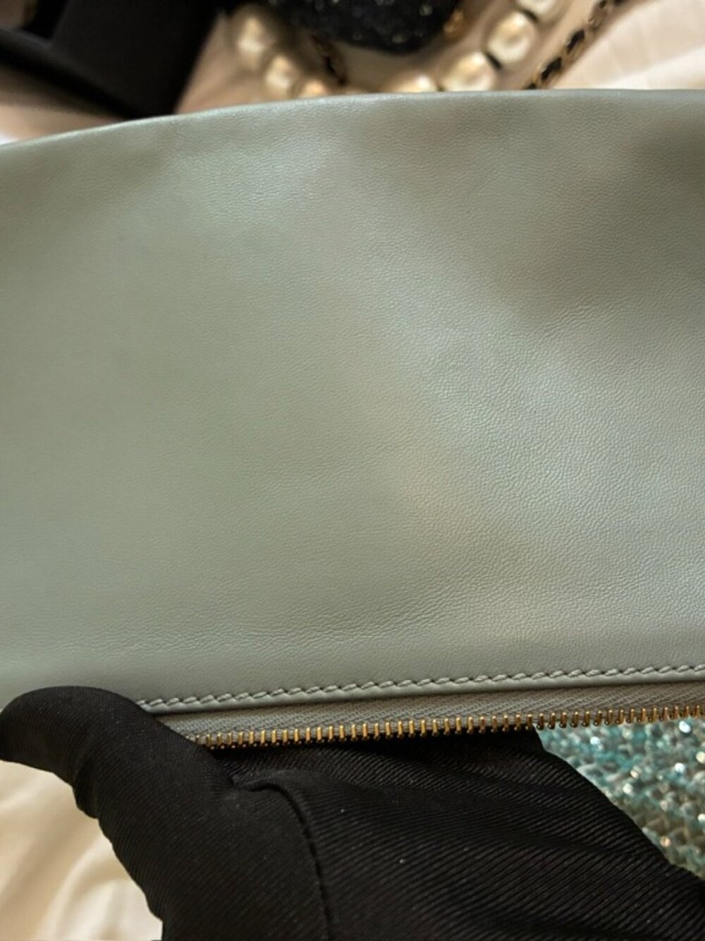 Miu Miu Ivy Sequin Mesh Bag in the anise/turquoise colorway - Picture 5 of 12